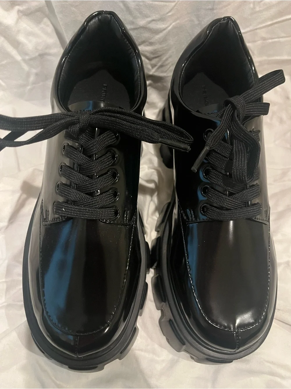 Princess Polly Black High Shine Chunky Platform Lace Up Shoes Size 9 NWOB